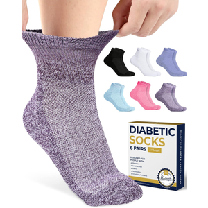 Pembrook Ankle Diabetic Socks for Women & Men | 6 Pairs | Wide Non Binding Socks Quarter Length | Edema Neuropathy Socks L