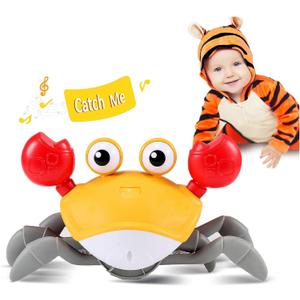 Crawling Crab Baby Toy Gifts: Tummy Time Toys Walking Dancing Cute Essentials Electric Induction Sensory Stuff Moving Babies Crabs with Light Up Music for Toddler Boys Girls Items Interaction Gadgets (Orange)