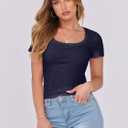 ANRABESS Women Short Sleeve Tops Scoop Neck Ribbed Knit Slim Fitted Basic Tee Shirt Casual Summer Clothes 2026 Spring Outfits (Blue, M)