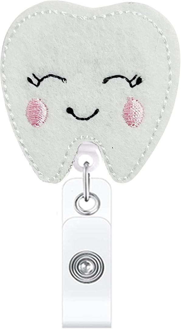 Felt Tooth-Shaped Badge Holder with Clip, Cute Dental ID Holder Gift for Nurses, Dentists, Dental Assistants, Hygienists, Medical Staff Uniform & Office Identification