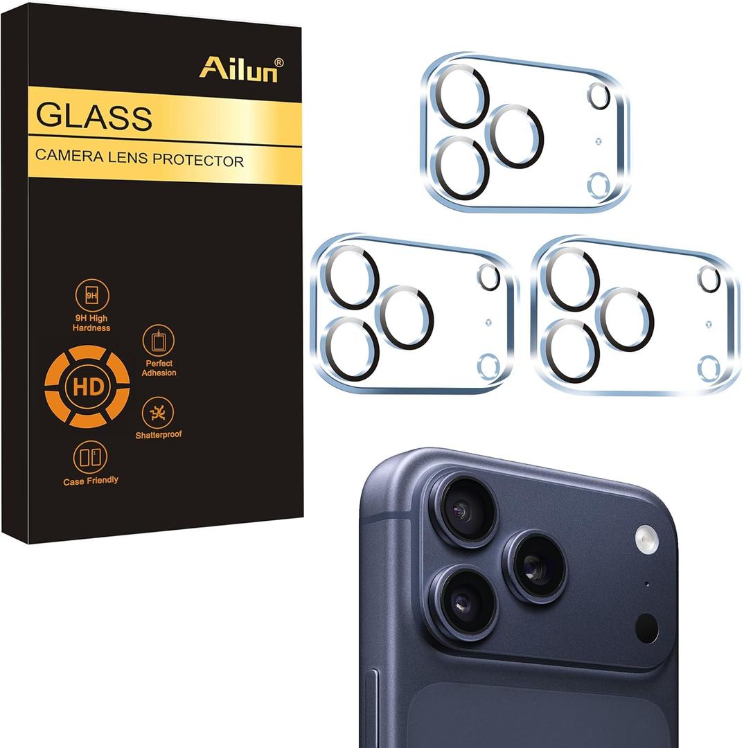 Ailun 3 Pack Camera Lens Protector for iPhone 17 Pro Max,Tempered Glass,9H Hardness,Ultra HD,Anti-Scratch,Case Friendly,Does not Affect Night Shots[Not for iPhone 17/17 Pro/iPhone Air]