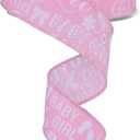 RG Ribbon 1.5""x10yd Pink and White Print Baby Girl Wired Edge Ribbon