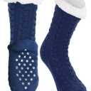 LUTHER PIKE SEATTLE Slipper Socks for Women - Warm, Cozy Socks w/Grippers (One Size, Navy Blue)