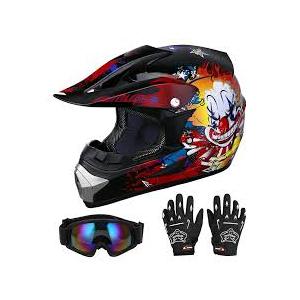 Adult Motocross Dirt Bike Helmet with Goggle, Gloves & Mask - DOT/FMVSS-218 Off-Road Motorcycle & ATV Helmet with Adjustable Sun Visor (Small, New Blue Flame) M