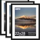 22X28 Poster Frame, Display Pictures 18X24 with Mat or 22X28 Without, Wall Hanging Frames, Black, 3 Pack