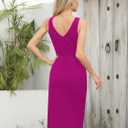 Missufe Women's Sleeveless V Neck Wrap Ruched Bodycon Party Cocktail Sheath Slit Midi Dress (Pink, L)