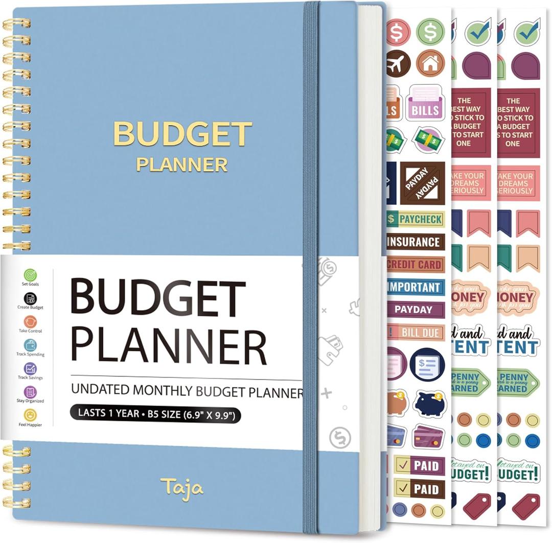 Budget Planner - Monthly Budget Book with Expense Tracker Notebook, Undated Bill Organizer & Finance Planner to Take Control of Your Money, Account Book to Manage Your Finances-Sky Blue