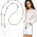 Phone Chain Crossbody Pearl Strap, Pearl Beaded Chain Shoulder Crossbody Lanyard with Phone Tether Patches Compatible with Most Phones Bag Purse(J)