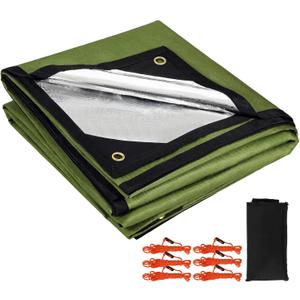 RedSwing Heavy Duty Survival Blanket, Waterproof Emergency Thermal Tarp, Multipurpose Reflective Insulated All Weather Blankets for Camping Hiking, Green,11.8 x 8.5 ft