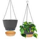 QCQHDU 2 Pack Hanging Planters for Indoor Outdoor Plants, 10 Inch Hanging Baskets Flower Pots with Reservoir Tray & Visible Water-Level, 1 Piece