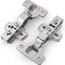 Chibery 50 Pack Half Overlay Soft Close Concealed Frameless Cabinet Hinges, Satin Nickel, 105, Stop at Will 45-105 Degree, Self Closing, 3D Adjustment, Clip On, Stainless Steel for Cupboard Kitchen