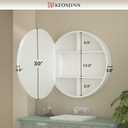 Keonjinn 30 Inch Round Lighted Medicine Cabinet, White LED Medicine Cabinet Mirror, Circle, Electrical Outlet, 3 Color Lights, Anti-Fog, Dimmable, Surface Mount Only