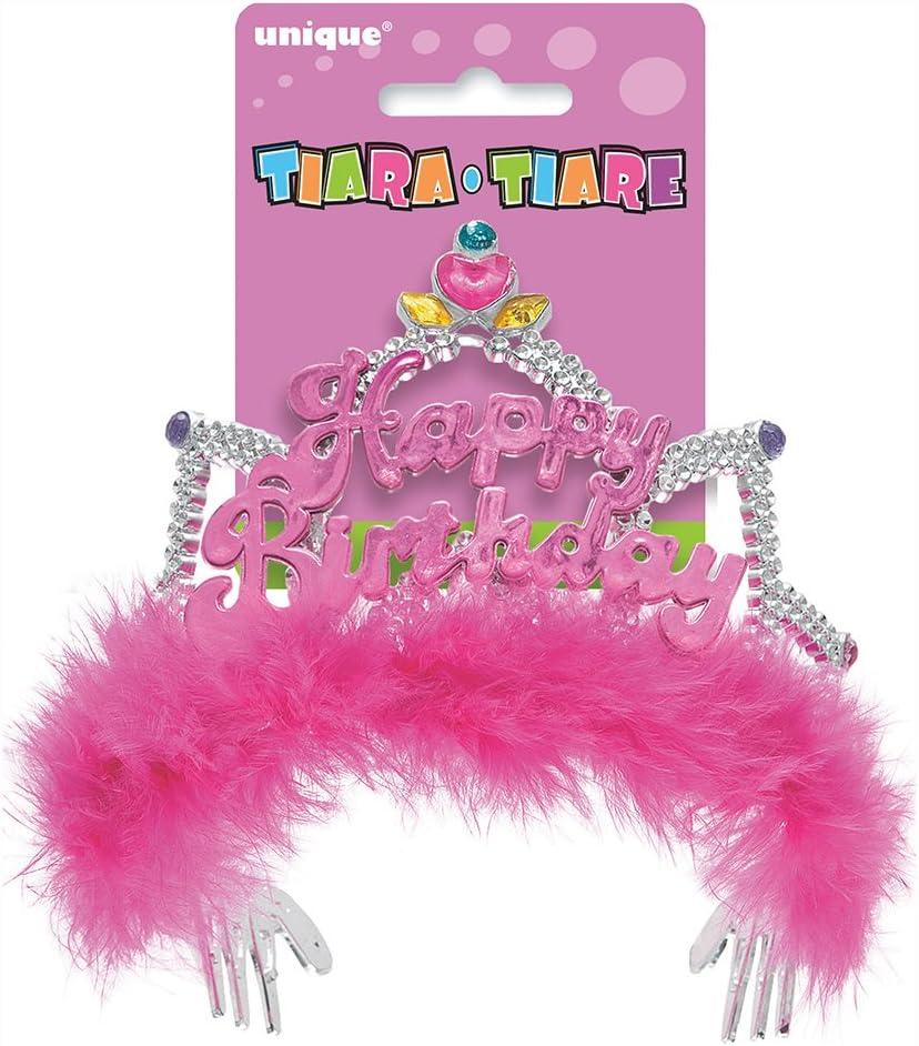 Unique Fancy Pink Happy Birthday Plastic Tiara - One Size Fits Most - 9.5" (1 Pc), Perfect Party Accessory & Gift for Celebrations