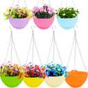 7 Pack 8 Inch Plastic Self-Watering Hanging Planters,Colorful Garden Flower Plant Pot Container Baskets with Drainer Chain for Indoor Outdoor Use, 7 Colors
