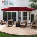 JEAREY 15ft Large Patio Umbrella with Base, Outdoor Rectangle Umbrella Double-Sided Market Umbrella with Stand for Pool, Deck, Backyard and Garden, Red