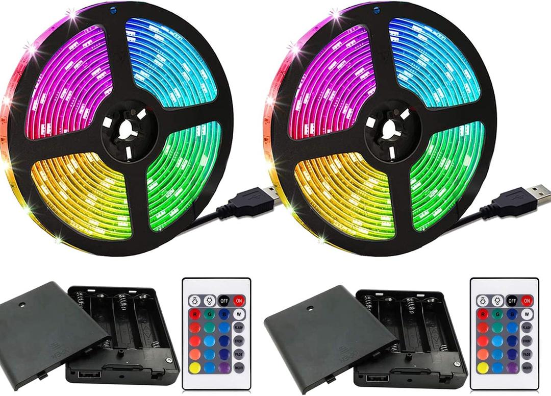 Battery Powered Led Strip Lights 20ft, Battery Operated Color Changing RGB Led Light Strip with 2 Buttons Remote,DIY Indoor and Outdoor Decoration