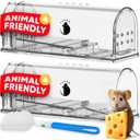Motel Mouse Humane No Kill Live Catch and Release Mouse Traps, Reusable with Cleaning Brush - 2 Pack