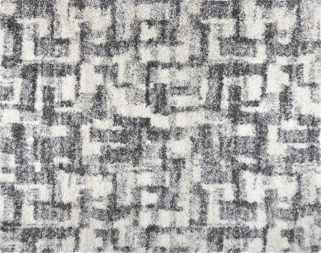 Gertmenian Premium Indoor True Shag Luxury Area Rug, Super Plush & Non-Shedding Shaggy Carpet for Foyer, Living Room, Kitchen, Entryway, Bedroom, 9x13 Extra Large, Abstract Gray Cream Geometric, 19099