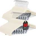 Korpai 36-Pack Beige Velvet Hangers with Clips Adjustable,Adult Hangers,Outfit Hanger,Heavy-Duty,Felt,Non-Slip,Space Saving, for Pants, Skirts, Suits,Coats, Dresses ect.