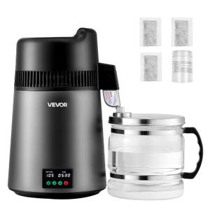 VEVOR Water Distiller, 6L/1.6 Gallon Larger Pure Water Purifier Filter for Home Table Countertop, 900W Glass Pot Distilled Maker, Stainless Steel Interior Drinking Machine to Make Clean Water