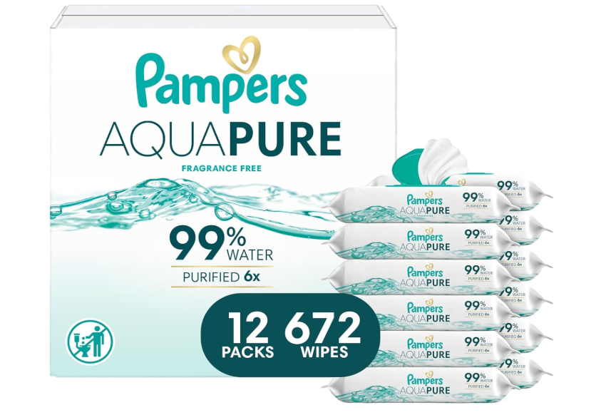 Pampers Aqua Pure Baby Wipes, 99% Water, Fragrance Free, 672 Baby Wipes Total (12X FlipTop Packs)