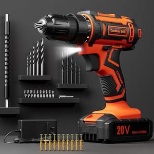 Cordless Drill Set, VIWKO 20V Power Drill with Power Pack 2.0Ah and Charger, 3/8-Inch Keyless Chuck Electric drill, 25+1 Position, 42pcs Drilldriver Bits/Screws for DIY Projects (Orange)