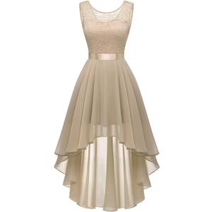 BeryLove Cocktail Prom Dresses 2025 Formal Wedding Guest Dresses Sleeveless Lace High Low Homecoming Dress (X-Small, Champagne)
