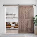 SMARTSTANDARD 8 Feet Brushed Nickel Barn Hardware Kit-Heavy Duty Sliding Track-Smoothly and Quietly-Easy to Install-Fit 42"-48" Wide Door Panel (J Shape Hanger)