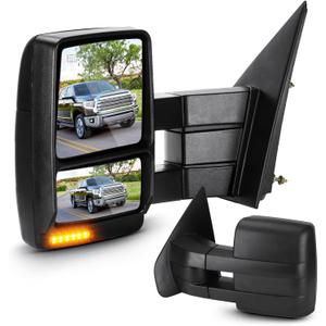 Towing Mirrors for Ford F-150 2007 2008 2009 2010 2011 2012 2013 2014 Power Heated with Turn Signal Puddle Light Manual Folding Telescoping (1 Pair)