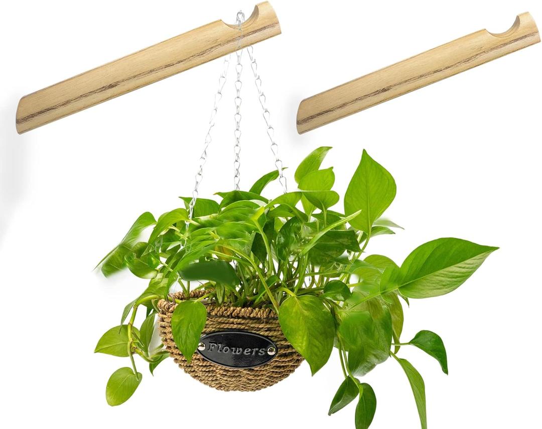 2 Pack Wood Hooks Hanging Plant Hooks for Wall Indoor Wood Plant Hanger Hook Brackets for Hanging Plants Flower Pot Bird Feeder Hanger Planter Lantern Hook Outdoor