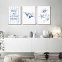 3pcs Blue Trendy Coastal Beach Canvas Wall Art Bikini Seashell MEET ME AT THE BEACH Wall Decor Pictures Coastal Granddaughter Preppy Aesthetic Poster Print for Bedroom Dorm Apartment Home Decoration