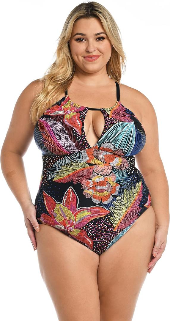 High Neck Keyhole Mio One Piece Swimsuit (16, Multi//Sunlit Soiree)