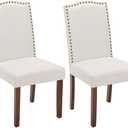Kitchen Chairs Set of 2 Modern Upholstered Fabric Seat with Nailhead Trim and Ergonomic Lumbar Support for Living Room and Rustic Farmhouse Dining Area, Beige