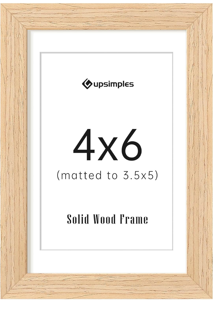 4x6 Picture Frame, Natural Solid Wooden Picture Frames, Display 3.5x5 with Mat or 4 x 6 Without Mat, Wall or Tabletop, 1 Pack, Natural