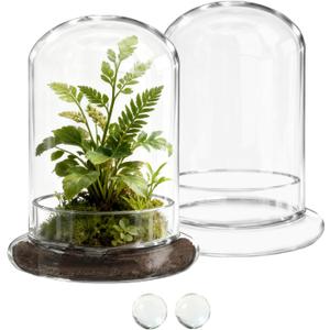 2 Pcs 5.9 x 8.46 Inch Glass Terrarium with Airhole and Base Clear Glass Dome Planter Display Container Plants Not Included for Office Desk, Balcony, Coffee Table
