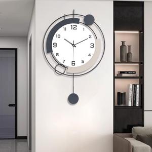 Decorative Wall Clocks with Pendulum,Silent Quality Quartz Battery Operated,Metal Large Wall Clock for Living Room,Kitchen,Home,Bathroom,Bedroom Wall Decor,16x25.6inch (Black)