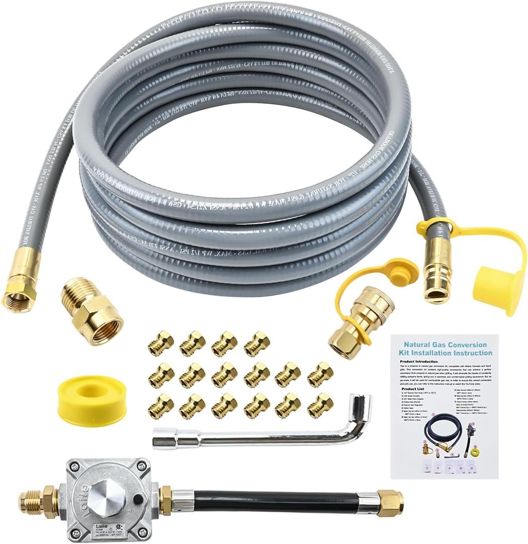 Propane to Natural Gas Conversion Kit Compatible with weber genesis, genesis II, spirit and spirit II, etc Grills,15FT Natural Gas Conversion Kit with Regulator for weber Grills