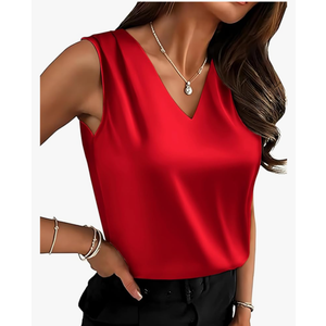 Mawor Womens Silk Satin Summer Camisole Tank Tops Trendy Sleeveless V Neck Blouses Dressy Casual Business Shirts 2XL