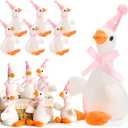 12 Pcs Silly Goose Plush Stuffed Animal Toy Birthday Decorations 8 inch One Silly Goose Baby Shower Party Favor Soft Duck Stuffed Animal with Birthday Hat for Girls Funny Party Supplies (Pink)
