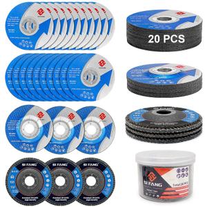 SI FANG 26 Pcs Cut Off Wheel & Grinding Wheel Flap Disc 4 1/2 inch x 7/8 inch Arbor, General Purpose Metal & Wood Cutting Grinding Sanding Discs Kit for Angle Grinder