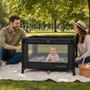 Dream On Me Nest Portable Playard in Black with Carrybag an Shoulder Strap, Lightweight, Packable and Easy Setup Baby Playard, Breathable Mesh Sides and Soft Fabric - Comes with a Removable Padded Mat