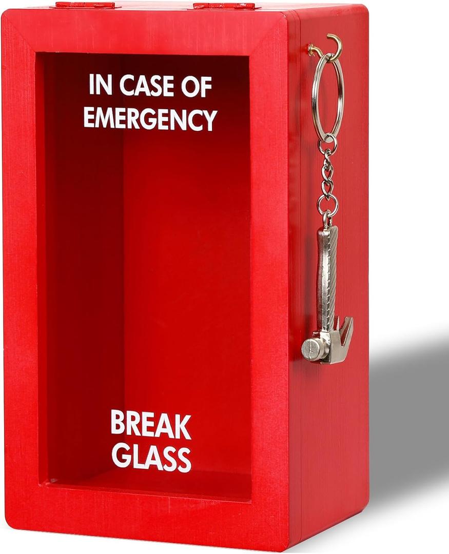 Funny Emergency Box w/Hammer (Large), Break in Case of Emergency Box, Personalized Unique Gifts for Men Women, Office Desk Decor, Random Things, White Elephant Gift for Friend Coworker Family
