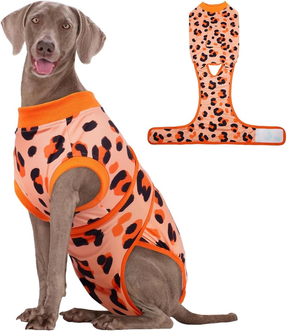 Kuoser Dog Recovery Suit for Dogs After Surgery,Professional Surgical Onesie for Female Male Dogs Spay Neuter,Soft Dog Surgery Suit Bodysuit for Abdominal Wounds Skin Disease,Orange 2XL (XX-Large (Back: 24.8" - 29.5"; Weight: 70+ LB))