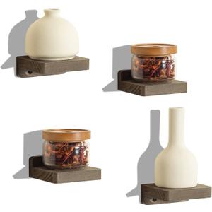 Freezing point Small Floating Shelf for Wall Set of 4 Natural Wood 4Inch Mini Wall Shelves Decor Plant Display Collectibles Mounted Kitchen Bathroom Bedroom Corner Decorative Storage Tiny Stand Coffee