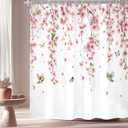 Riyidecor Pink Cherry Blossom Shower Curtain for Bathroom Decor 72Wx72H Asian Weeping Flower Birds Butterfly Japanese Sakura Floral Cute Art Printed Fabric Polyester Waterproof 12 Pack Metal Hooks