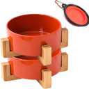 Petygooing Ceramic Dog Bowl Set with Stand, Small Cat Dog Food and Water Bowl, Anti-Slip Set of 2 Bowls - 13.5 OZ (5.1In / 1.7 Cups) Rust Red