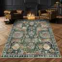 Washable Area Rugs - Perfect for Living Room, Bedroom, Kids Room, Nursery - Stain & Water Resistant Non-Slip, Pet & Child Friendly, Vintage Tribal Area Rugs (Green, 5' x 7') (5' x 7' (Rectangular))