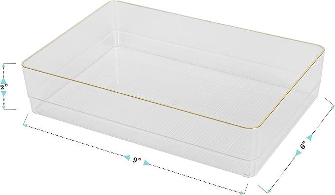 Martha Stewart Kerry Plastic Stackable Office Desk Drawer Organizers, 9" x 6", 1 Pack, with Gold Trim
