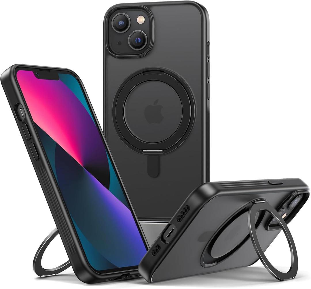 NIMASO for iPhone 14/13 Case with Ring Stand 360°Rotatable, Compatible with MagSafe, Shockproof Military-Grade Protection, Translucent Matte Back Slim Magnetic Phone Case 6.1 inch, Black