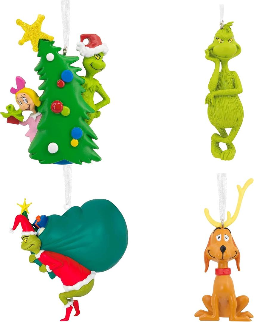 Green Monster Christmas Tree Ornaments Dolls, Resin Xmas Hanging Decorations for Holiday Party, Indoor Home Decor & Seasonal Gifts (4PCS)